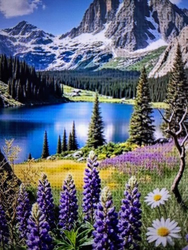 Printed cross stitch - cross, mountain