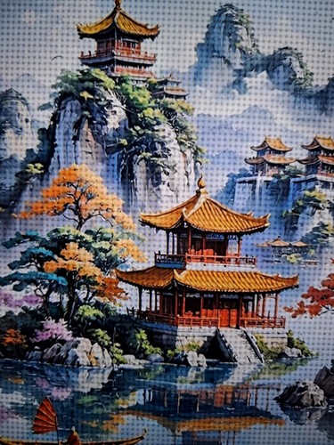 Printed cross stitch - cross, asian