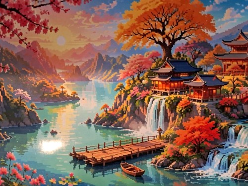Printed cross stitch asian - stitch,