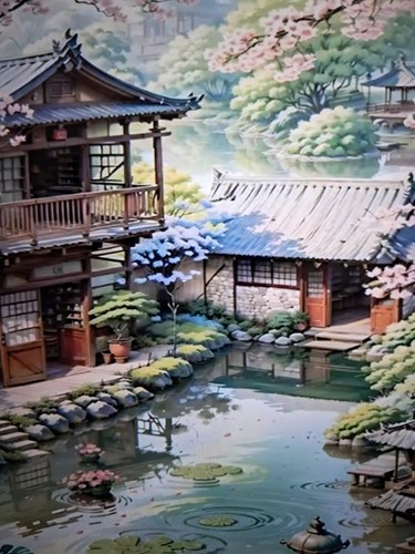 Printed cross stitch - cross, asian